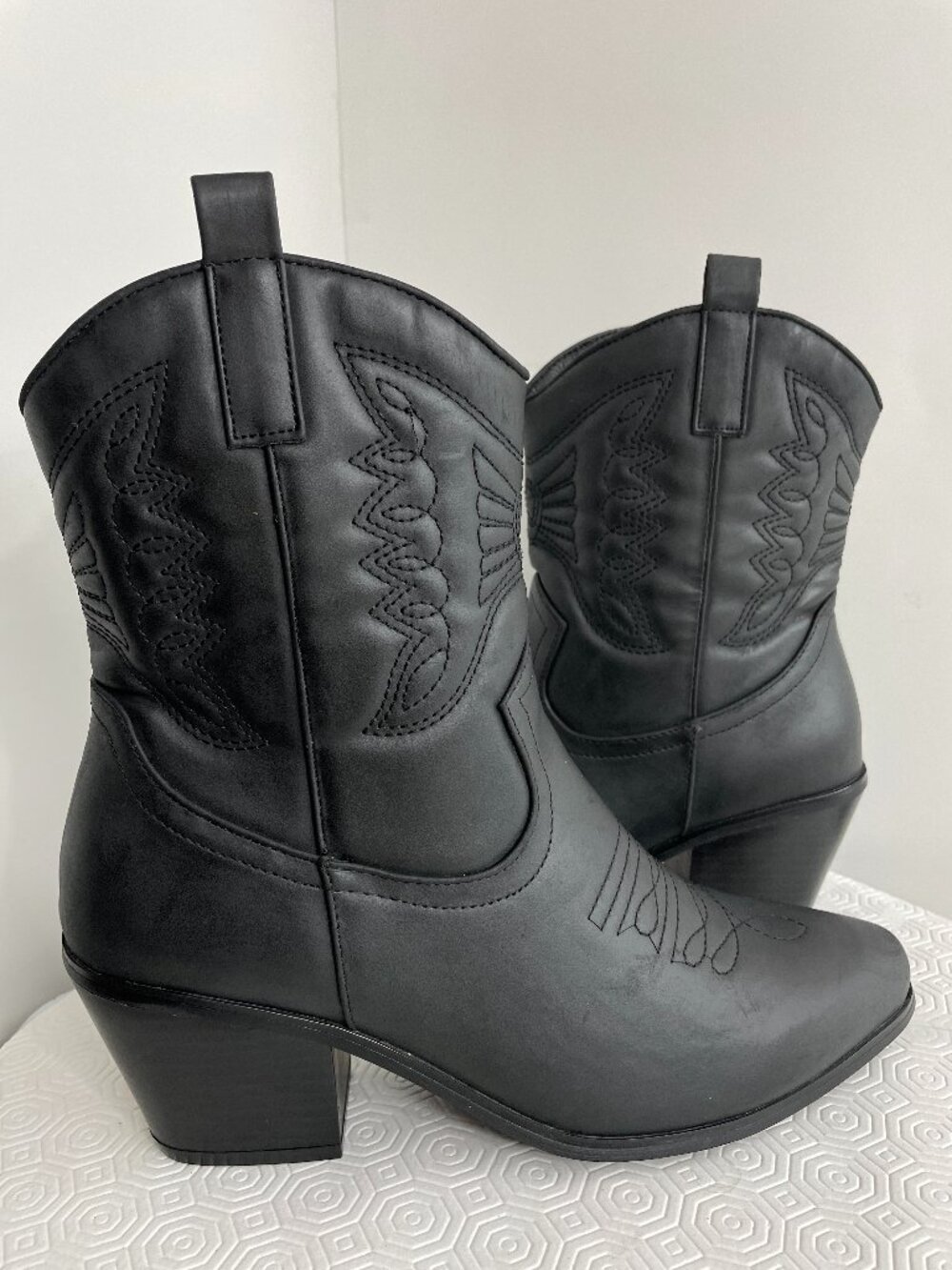 Rampage Black Faux Leather Western Cowgirl Boots Embroidered Women's 9